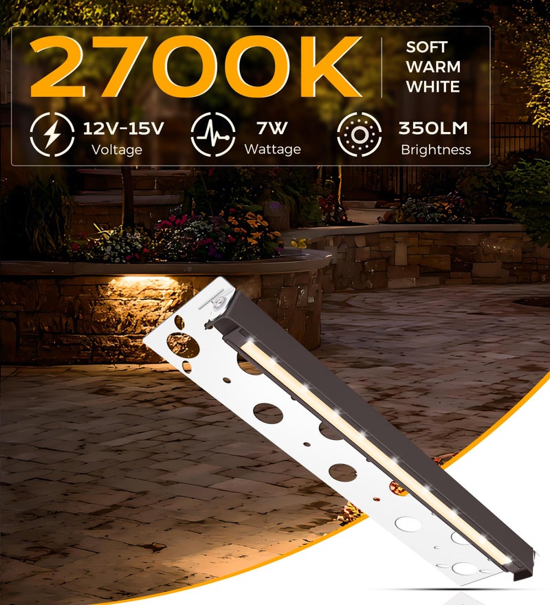 CLOUDY BAY [6 Pack] 12 Inch 12V-15 VAC/DC Low Voltage Hardscape Lighting Paver Light,Retaining Wall Lights Outdoor,IP65 Waterproof, 7W 2700K Soft White,Frost Lens Deck Step Light - Image 2